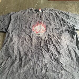 Hanes Charcoal Tee with Red Flame Graphic